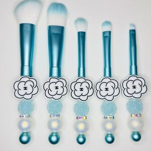 Elegant Blue Makeup Beaded Brush Set Handmade